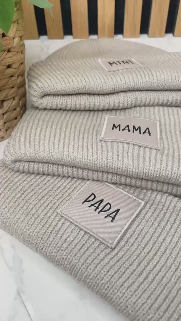 Familienset Winterbeanies Mama Papa Mini oder individuellen Aufdruck