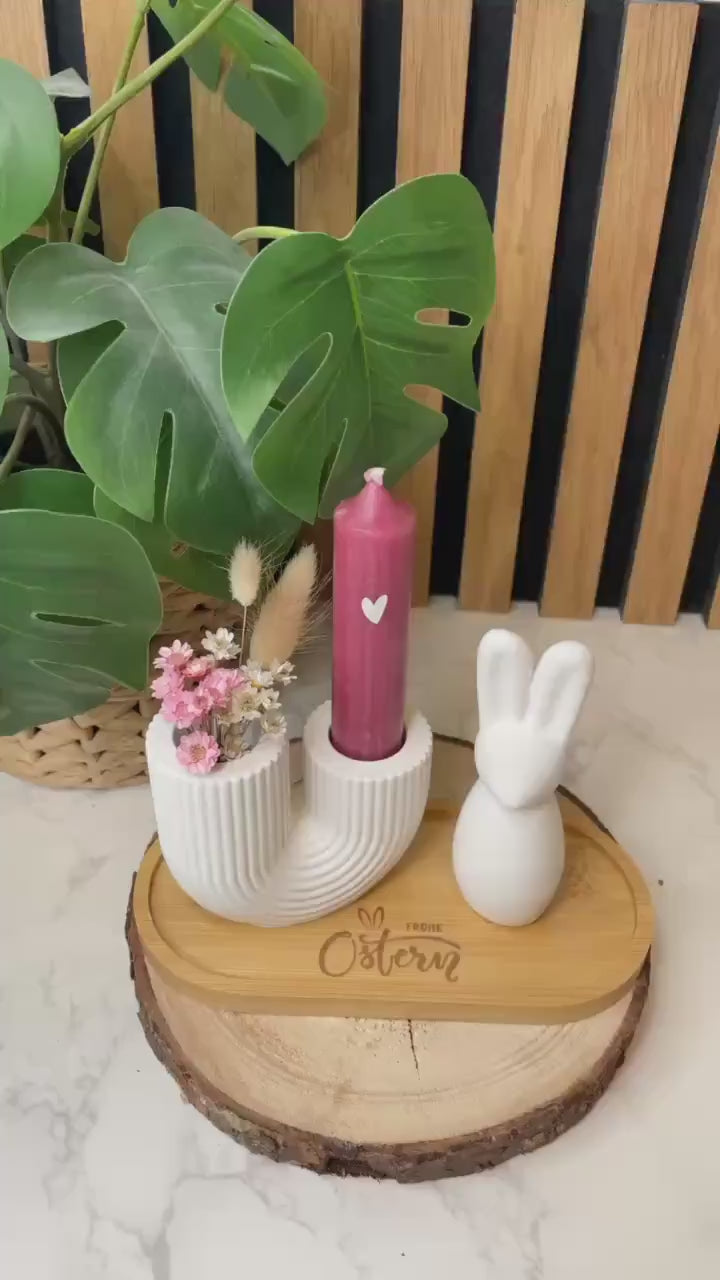 Osterset „Frohe Ostern“ – Handgegossen aus Raysin | Osterhase, Kerzenhalter & graviertes Tablett / Ostergeschenk / Osterdeko