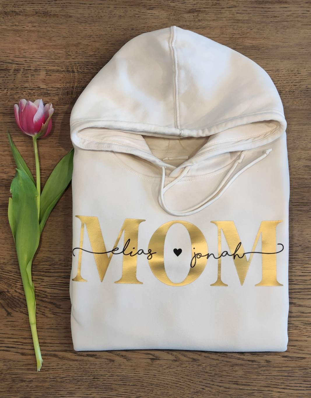 Hoodie MOM personalisiert Namen Kinder Pullover gold silber Leo rosegold Geschenk