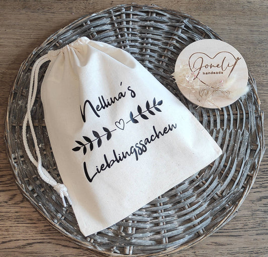 Lieblingssachen, Zugbeutel aus Baumwolle mit individuellem Aufdruck