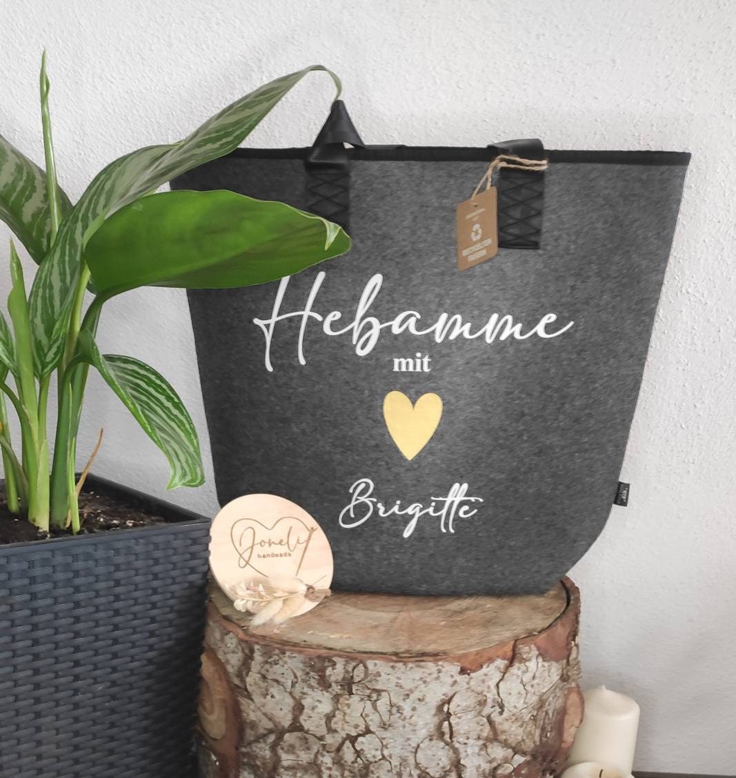 Hebamme mit Herz untersch. Designs, Abschiedsgeschenk verschiedene Taschen und Größen