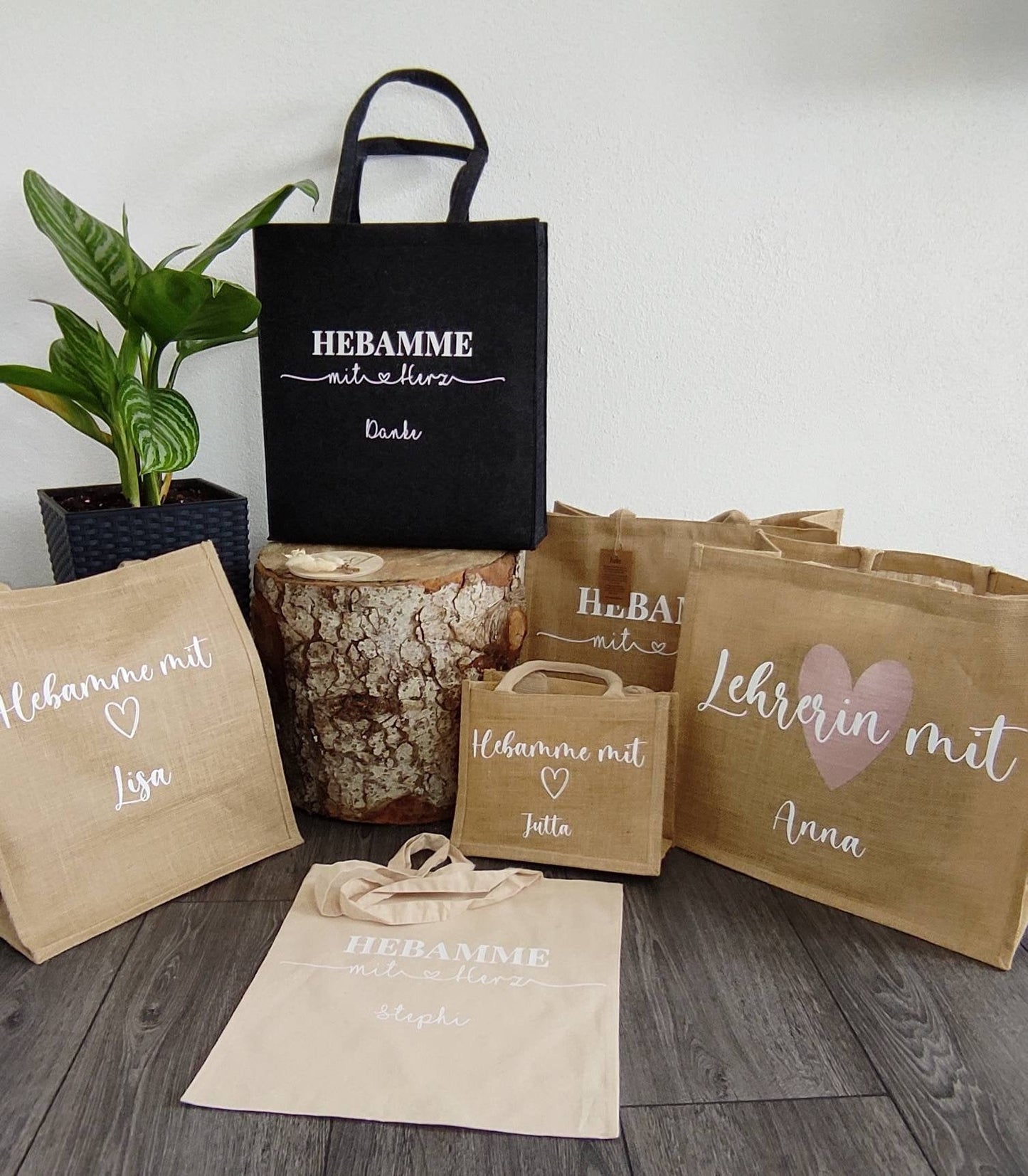 Hebamme mit Herz untersch. Designs, Abschiedsgeschenk verschiedene Taschen und Größen