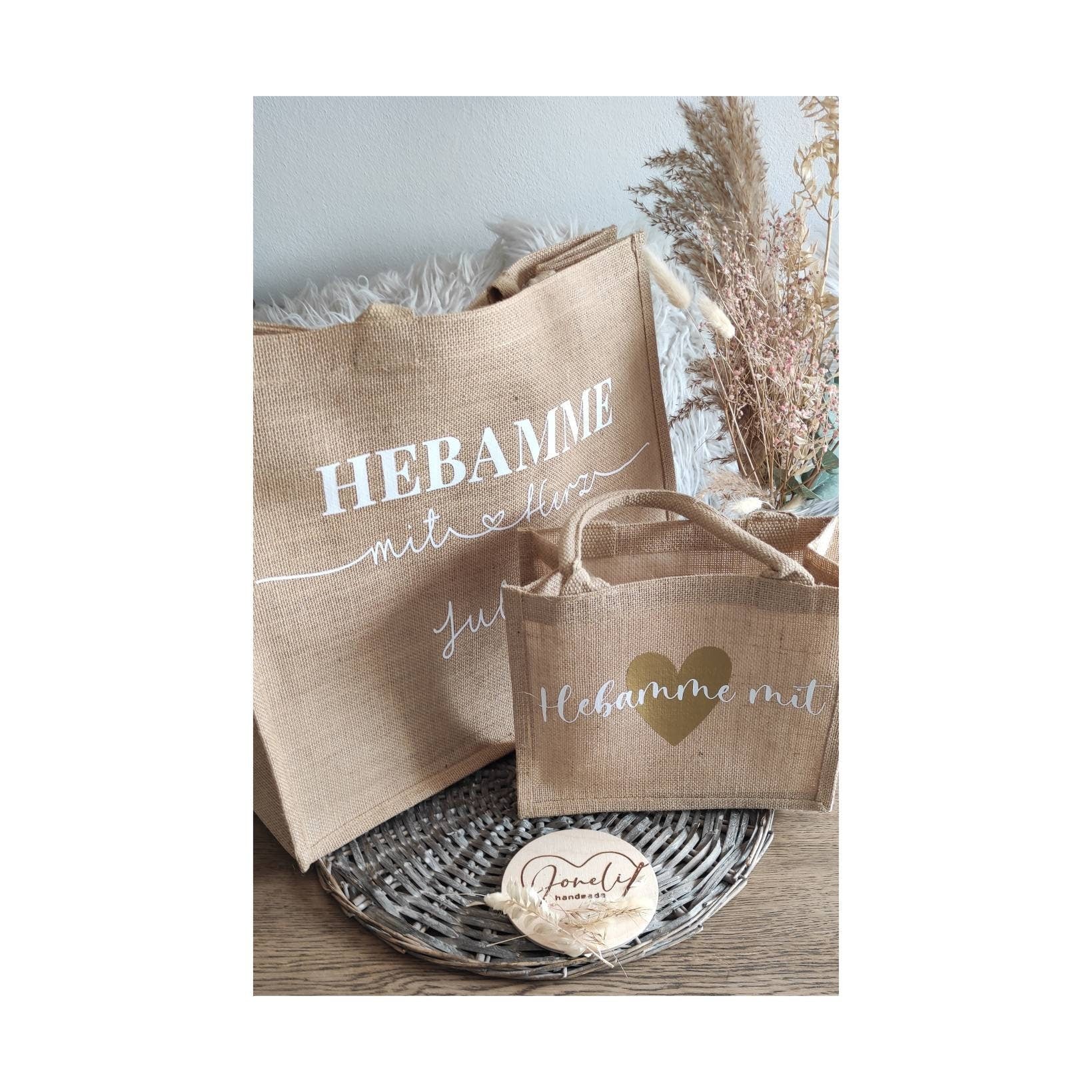 Hebamme mit Herz untersch. Designs, Abschiedsgeschenk verschiedene Taschen und Größen