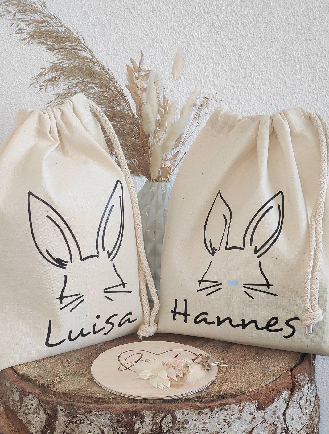 Ostersäckchen personalisiert mit einem Osterhasen + personalisiert mit dem Namen