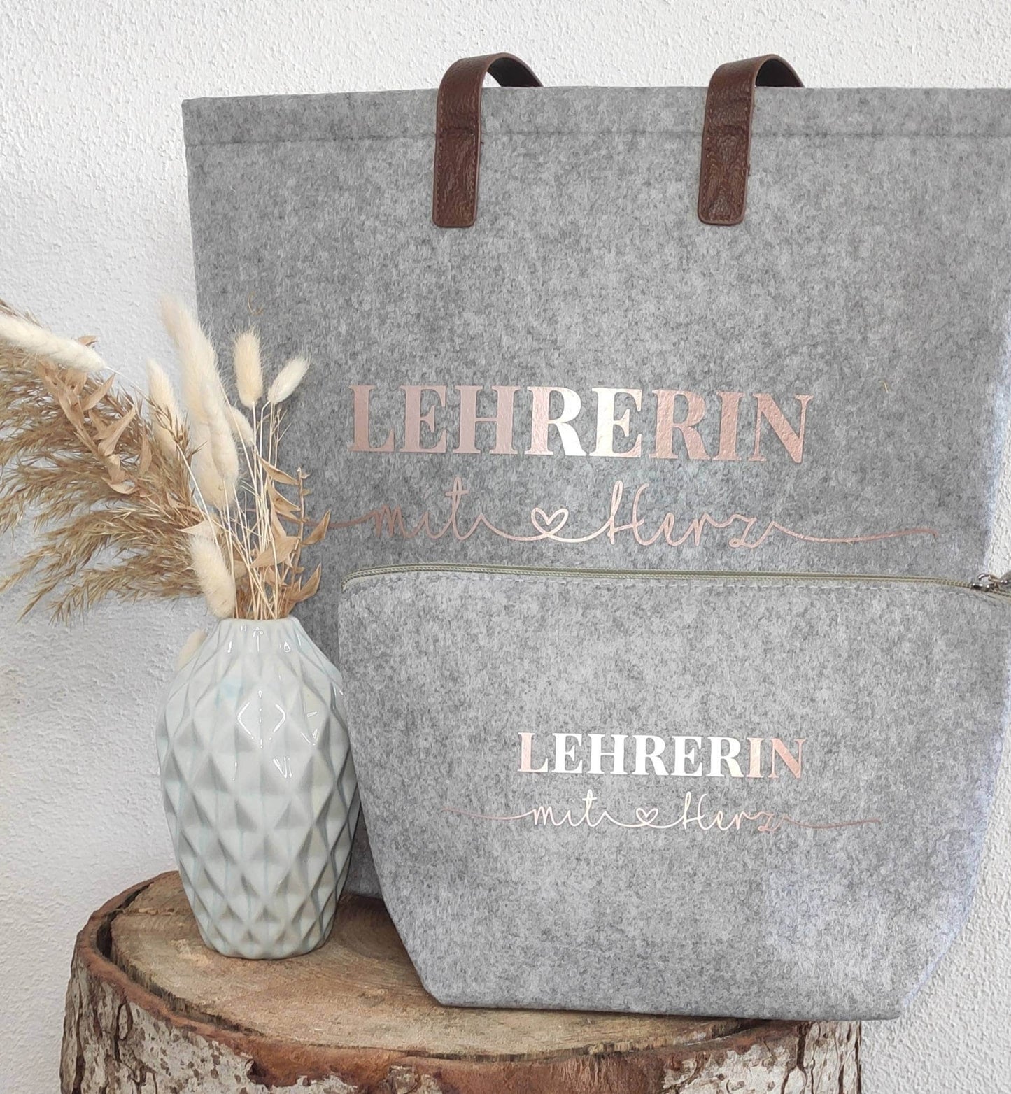 SET-Lehrerin mit Herz Filztasche & Accessoires Tasche, Abschiedsgeschenk, Dankeschön