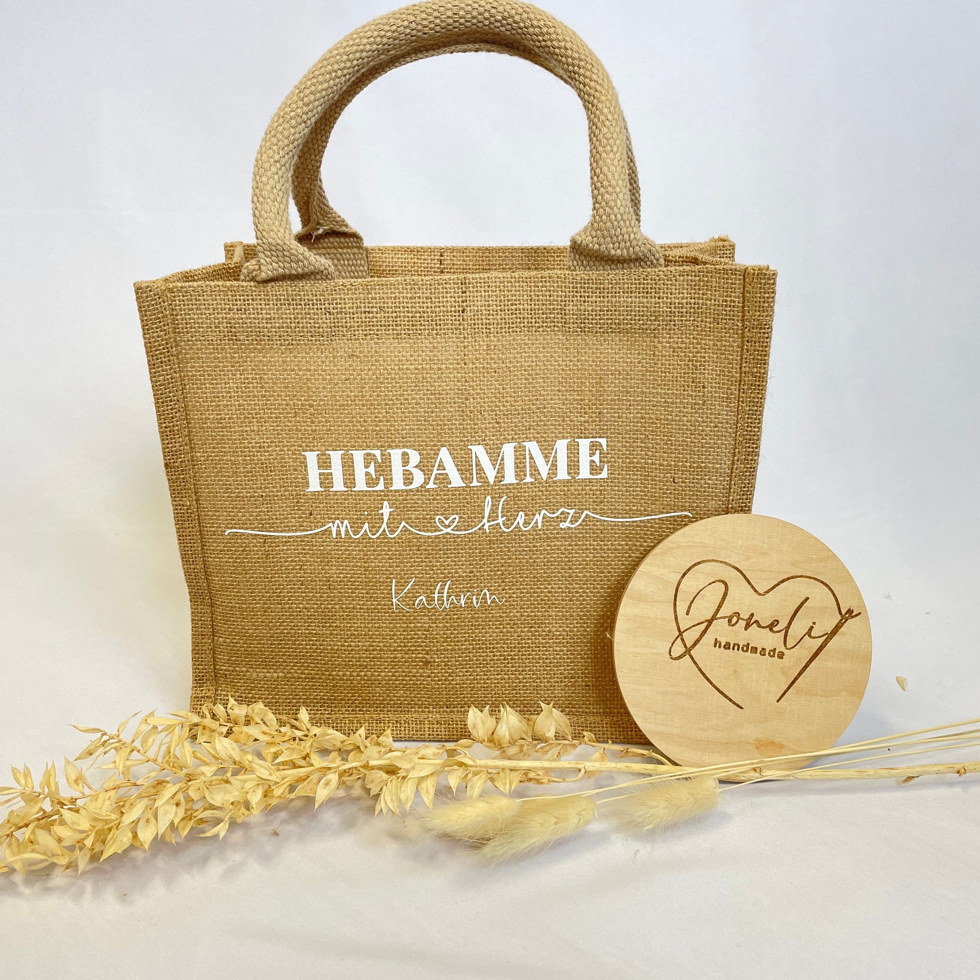 Hebamme mit Herz untersch. Designs, Abschiedsgeschenk verschiedene Taschen und Größen