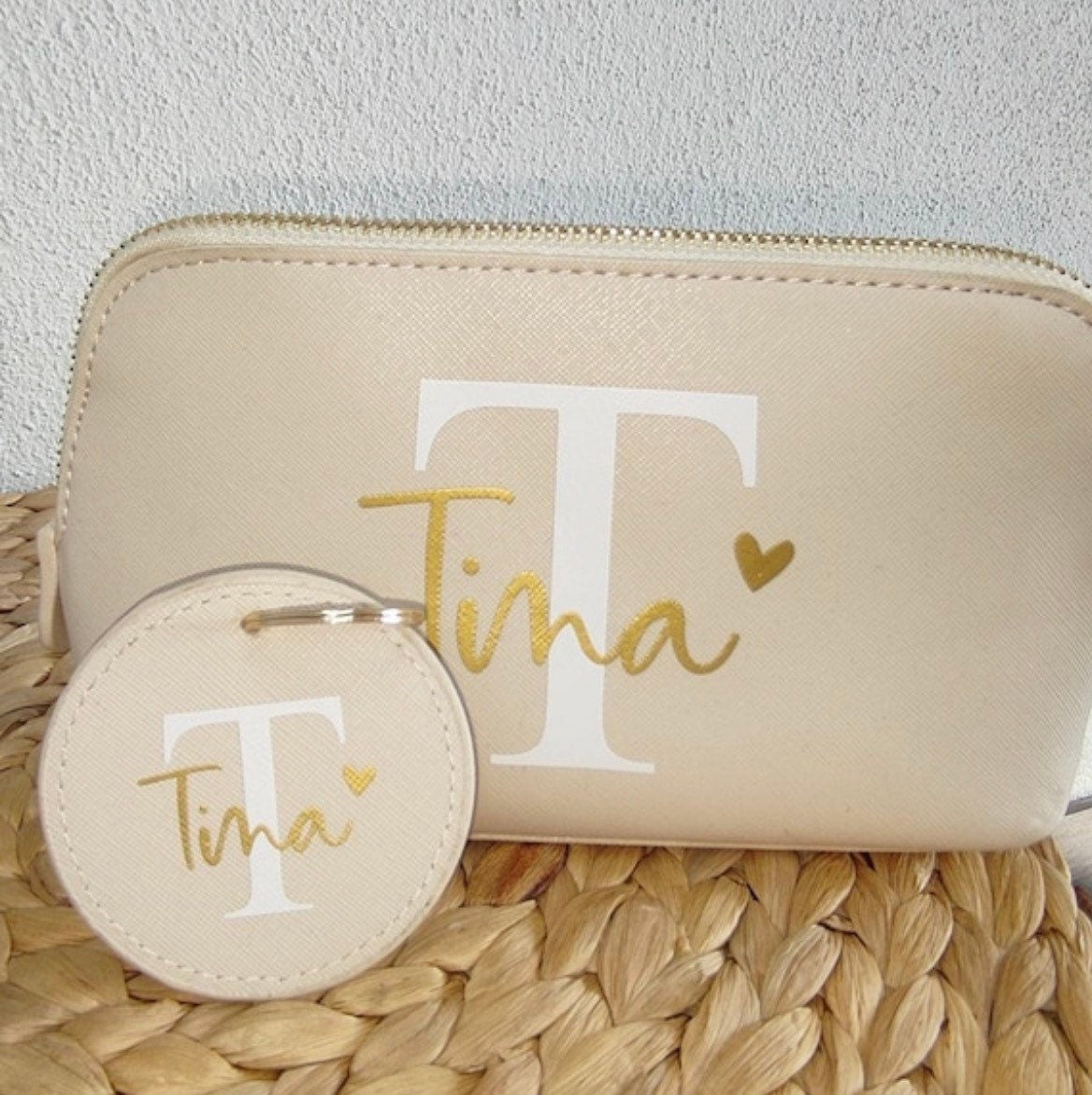 Personalisierte Kosmetiktasche / schminktasche aus hochwertigem Kunstleder