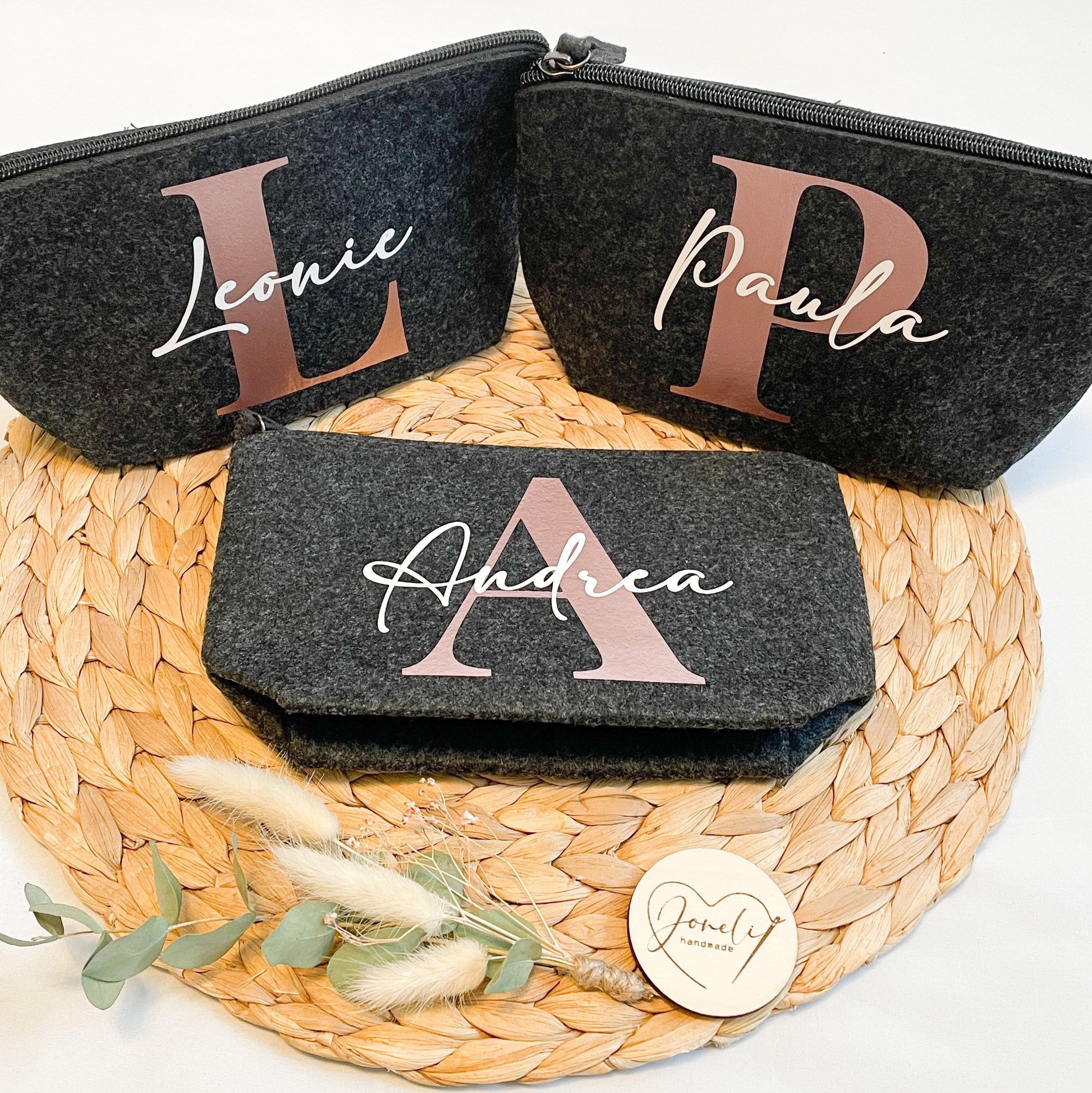 Personalisierte Kosmetiktasche / schminktasche / Aufbewahrung für die Handtasche aus Filz