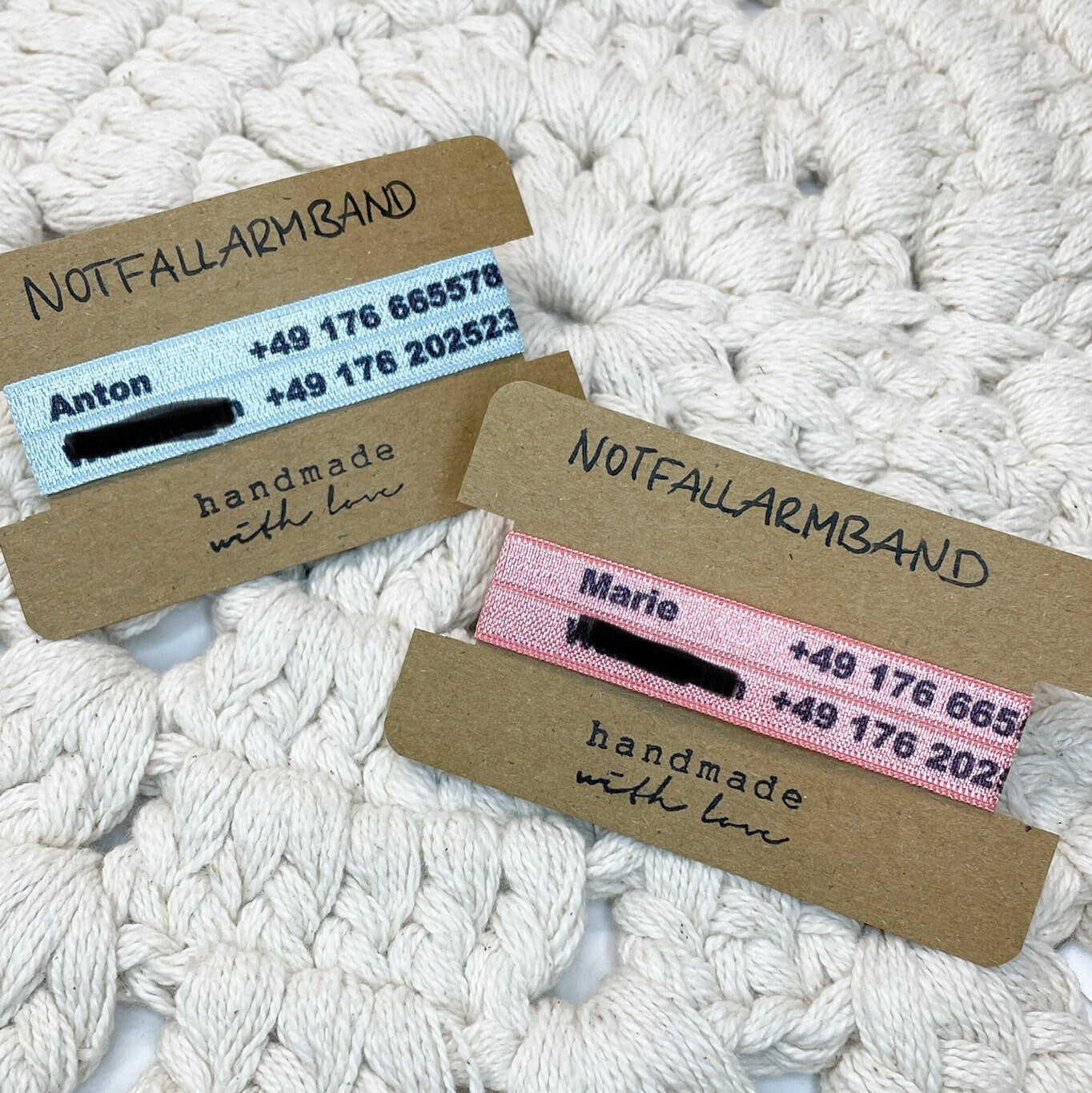 Kinder Notfall Armband / Elastisches Armband mit Name und Telefonnummer