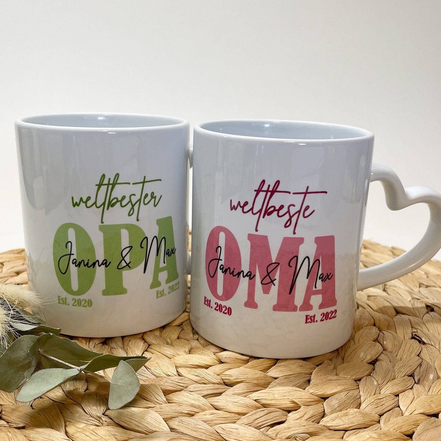 Weltbeste Oma/ Weltbester Opa, Keramiktasse Personalisiert mit den Namen der Enkel/ verschiedene Farben möglich