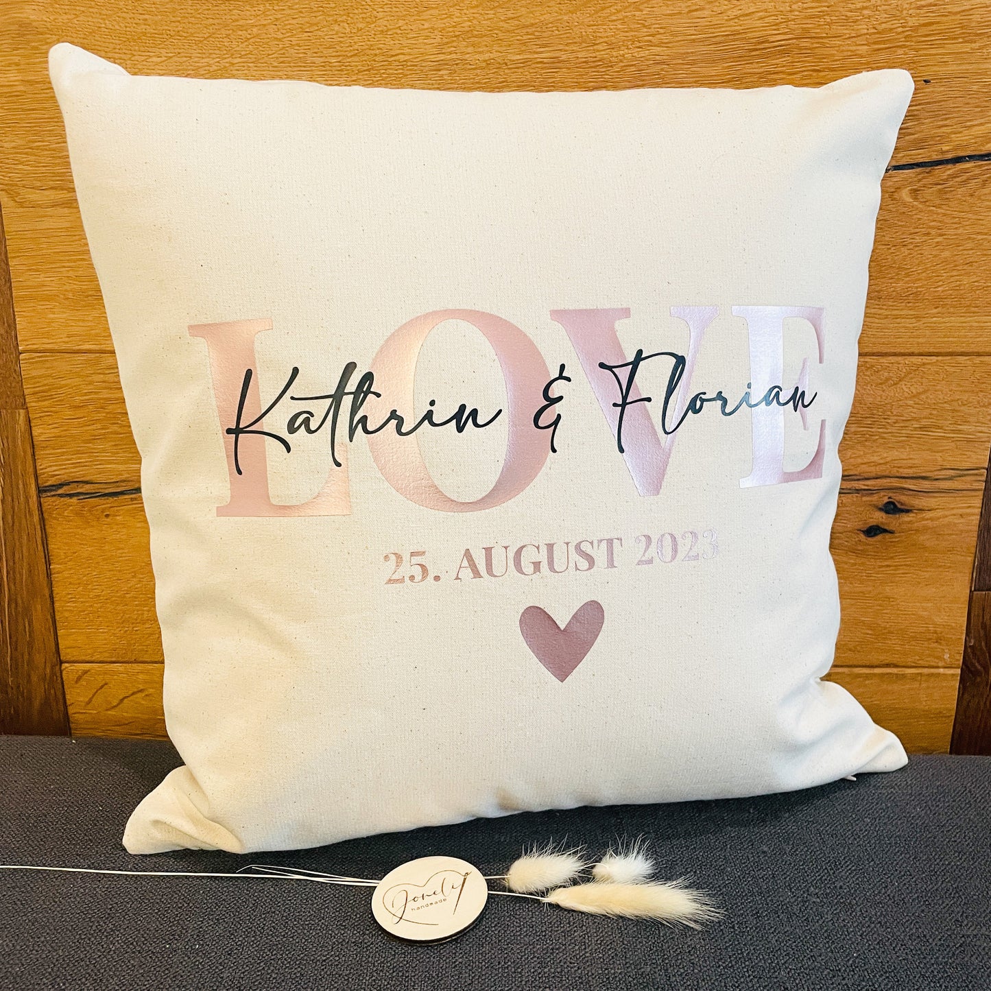 LOVE, Kissenbezug zur Hochzeit , Ehepaar, Hochzeitstag, personalisiert mit den Namen und dem Hochzeitsdatum