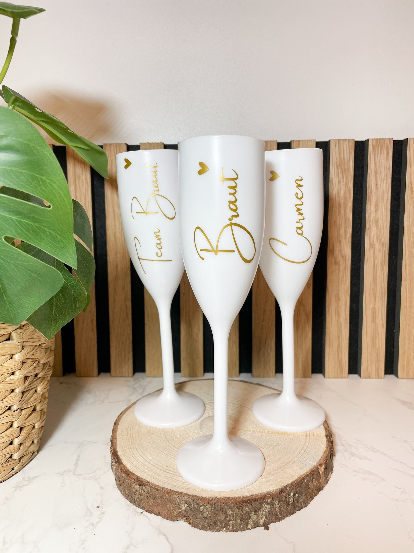 Sektglas weiß / personalisiert für JGA / Team Braut / Junggesellenabschied